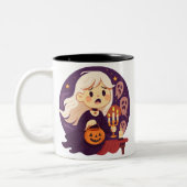 Cute Halloween Horror Witch Mug – Spooky Ghosts &  Tweekleurige Koffiemok (Links)