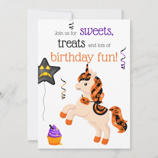 Cute Halloween Horse Unicorn Birthday Party Kaart (Voorkant)