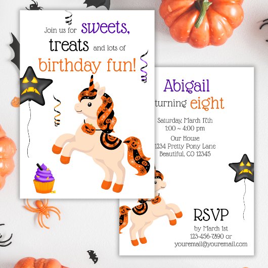 Cute Halloween Horse Unicorn Birthday Party Kaart