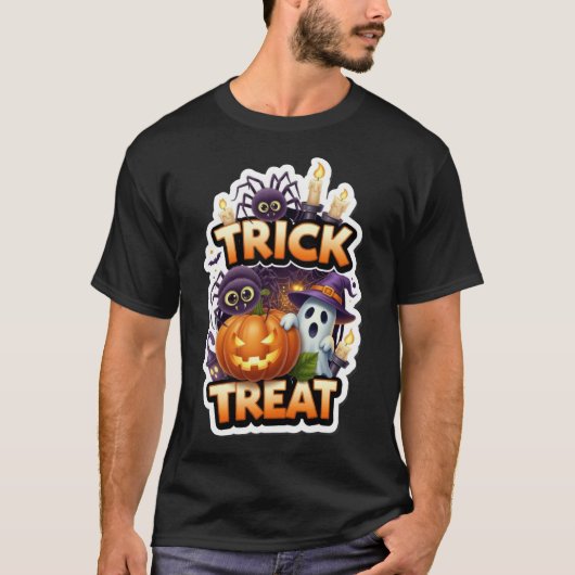 Cute Halloween illustration with ghost pumpkin spi T-shirt (Voorkant)