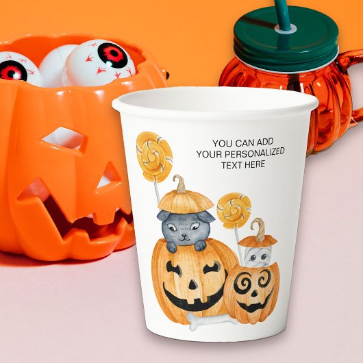 Cute Halloween Jack o Lantern Pumpkins and Snoep Papieren Bekers