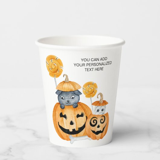 Cute Halloween Jack o Lantern Pumpkins and Snoep Papieren Bekers (Achterkant)
