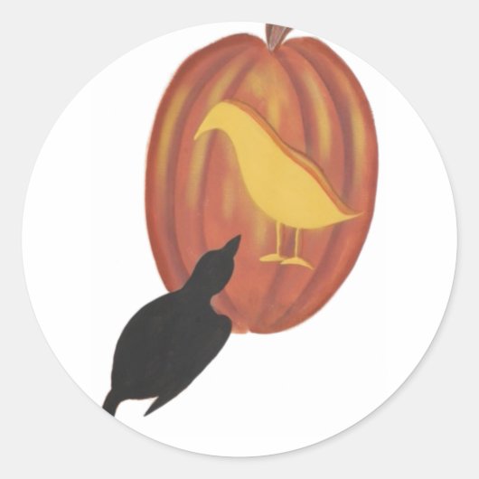 Cute Halloween Jack O'Lantern en Crow Ronde Sticker (Voorkant)