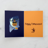Cute Halloween-kaart met Owl, vleermuizen en aange Kaart (Binnen)
