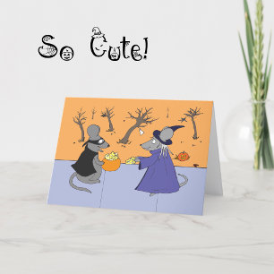 Cute Halloween kaart muizen trick-or-treating cart