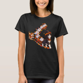 Cute Halloween Kat Bezemsheprontoon Ontwerp T-shirt
