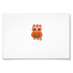 Cute Halloween Kat in Pompoen Kostuum Klassiek T-S Foto Afdruk