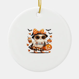Cute Halloween Kat � Kawaii Heksenkitty met Pompoe Keramisch Ornament