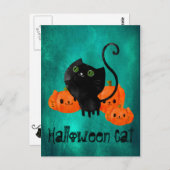 Cute Halloween-kat met pompoenen Briefkaart (Voorkant / Achterkant)