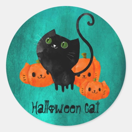 Cute Halloween-kat met pompoenen Ronde Sticker (Voorkant)