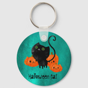 Cute Halloween-kat met pompoenen Sleutelhanger