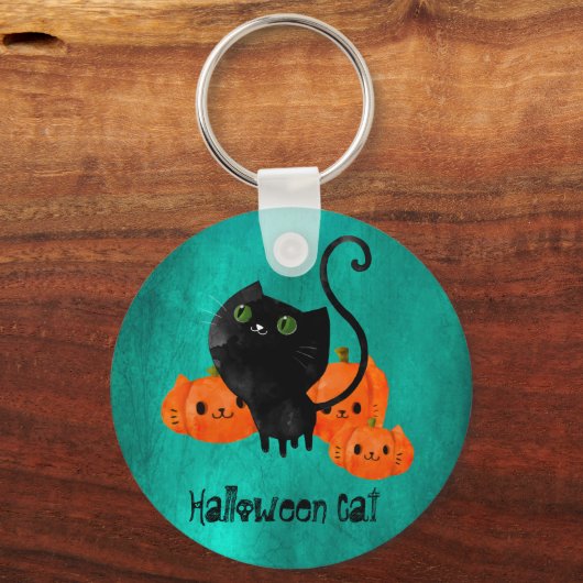 Cute Halloween-kat met pompoenen Sleutelhanger (Voorkant)