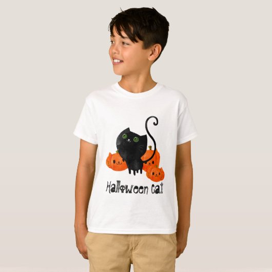 Cute Halloween-kat met pompoenen T-shirt (Voorkant volledig)