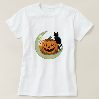 Cute Halloween Kat op Pompoen Dames T-Shirt