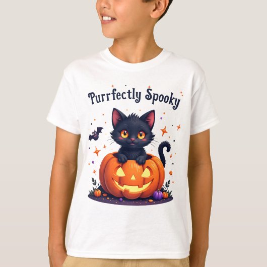 Cute Halloween kat pompoen ontwerp t-shirt (Voorkant)