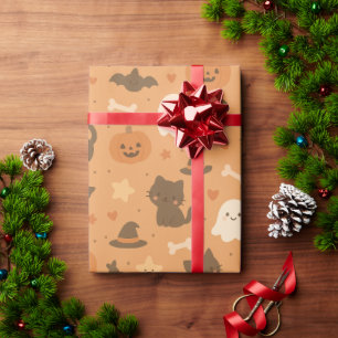 Cute Halloween Katten Geesten & Pompoenen Patroon Cadeaupapier