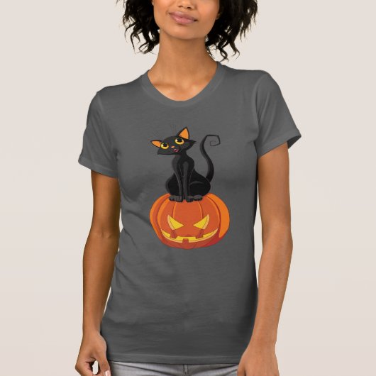 Cute Halloween kattenT-shirt met kat en pompoen T-shirt (Voorkant)