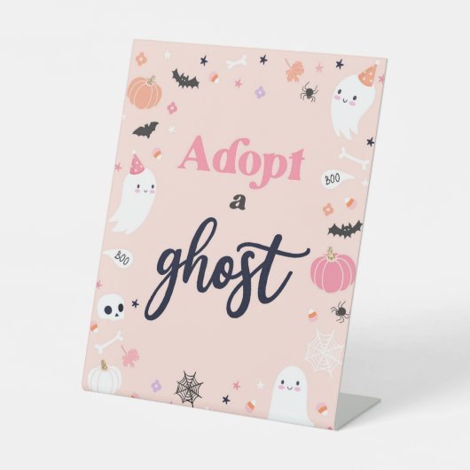 Cute Halloween keurt een Ghost Birthday Party Deco Reclamebord Met Voetstuk (Voorkant)