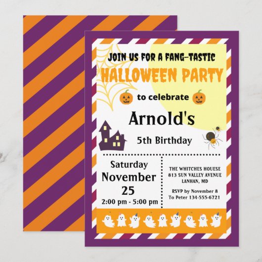 Cute Halloween Kids Birthday Party Invitation Kaart (Voorkant / Achterkant)