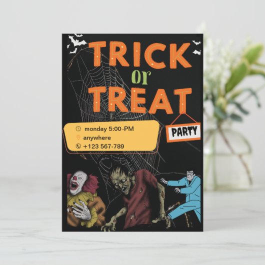 Cute Halloween Kids Birthday Party Invitation Kaart (Staand voorkant)