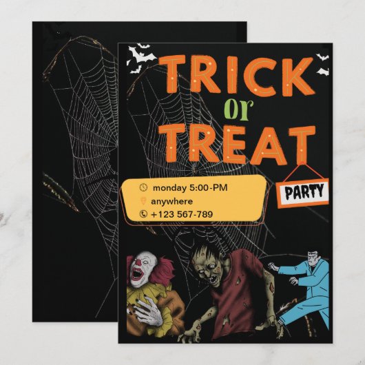 Cute Halloween Kids Birthday Party Invitation Kaart (Voorkant / Achterkant)