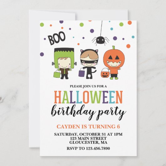 Cute Halloween Kids Birthday Party Invitation Kaart (Voorkant)