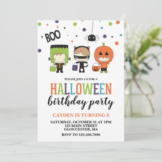 Cute Halloween Kids Birthday Party Invitation Kaart (Staand voorkant)