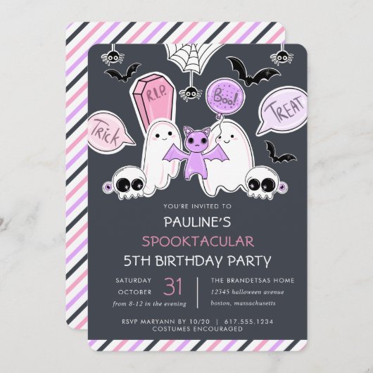 Cute Halloween Kind Girl Birthday Party Kaart (Voorkant / Achterkant)