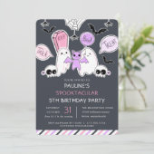 Cute Halloween Kind Girl Birthday Party Kaart (Staand voorkant)