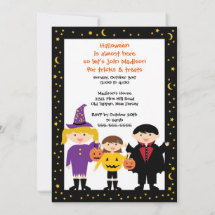 Cute Halloween Kinder Costume Party Invitation Kaart