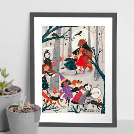 Cute Halloween kinder kostuum truc en traktatie pa Poster