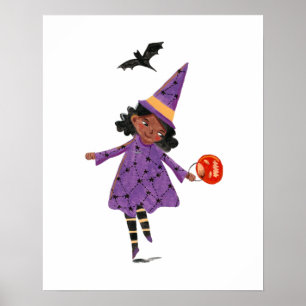 Cute Halloween kinder kostuum truc en traktatie pa Poster