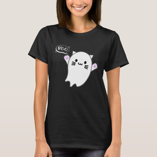 Cute Halloween Kitten Cat Flying Ghost Boo Costume T-shirt (Voorkant)