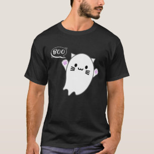 Cute Halloween Kitten Kat Vliegende Geest Boo Kost T-shirt
