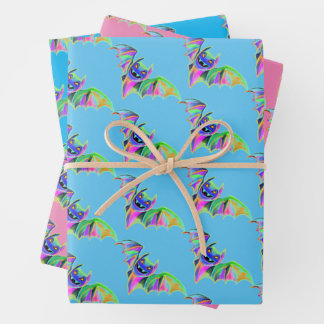 Cute Halloween kleurrijke vleermuizen neontrendy m Inpakpapier Vel
