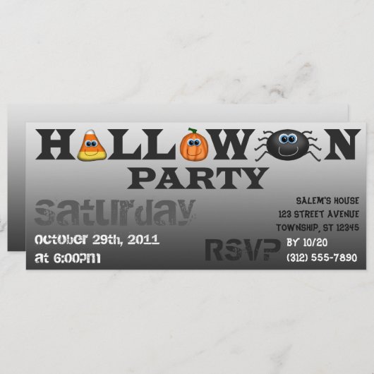 Cute Halloween Letters Party Invitation Kaart (Voorkant / Achterkant)