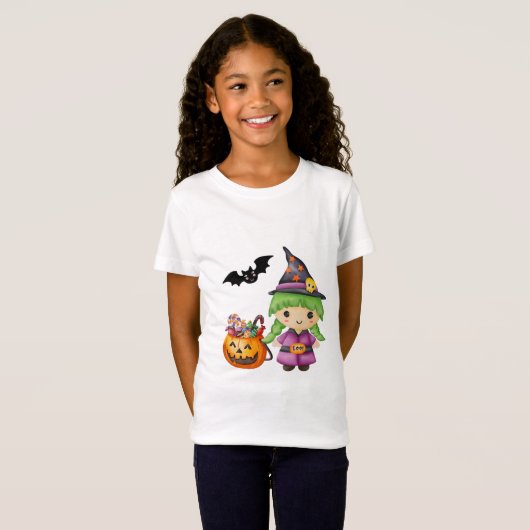 Cute Halloween Little Witch en Halloween Snoep T-shirt (Voorkant volledig)