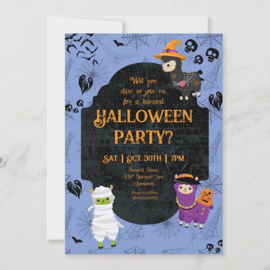 Cute Halloween Llama 1 Party Kaart (Voorkant)