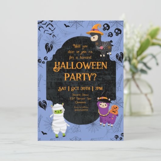 Cute Halloween Llama 1 Party Kaart (Staand voorkant)