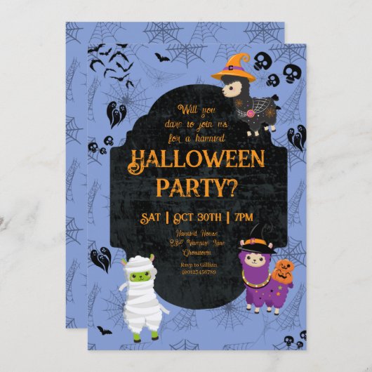 Cute Halloween Llama 1 Party Kaart (Voorkant / Achterkant)