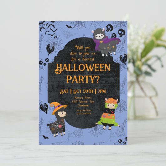 Cute Halloween Llama 2 Party Kaart (Staand voorkant)