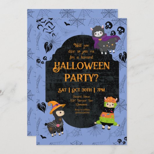 Cute Halloween Llama 2 Party Kaart (Voorkant / Achterkant)