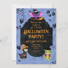 Cute Halloween Llama, Bat, Sloth Party Kaart