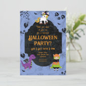 Cute Halloween Llama, Dino, Unicorn Party Kaart (Staand voorkant)