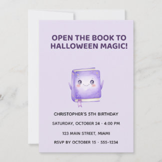 Cute Halloween Magic Book Birthday Invitation Kaart