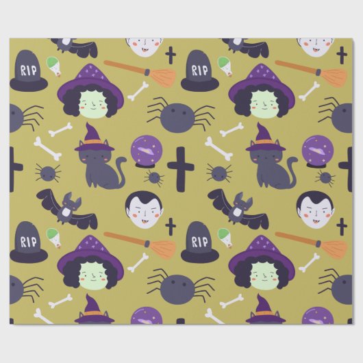 Cute Halloween Magic en Witch Attributes Cadeaupapier (Vlak)