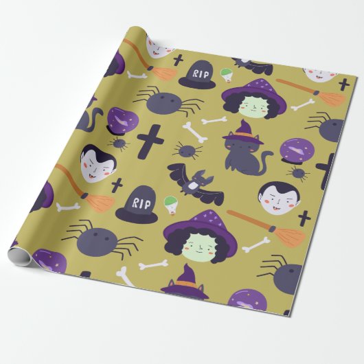 Cute Halloween Magic en Witch Attributes Cadeaupapier (Uitgerold)