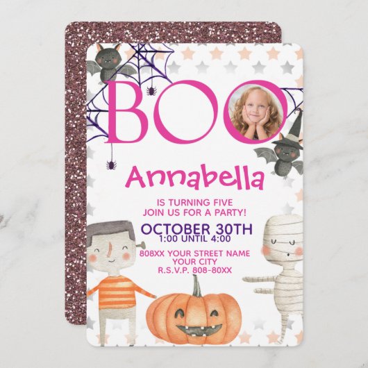 Cute Halloween met uitnodiging tot geboorte van Ph (Voorkant / Achterkant)