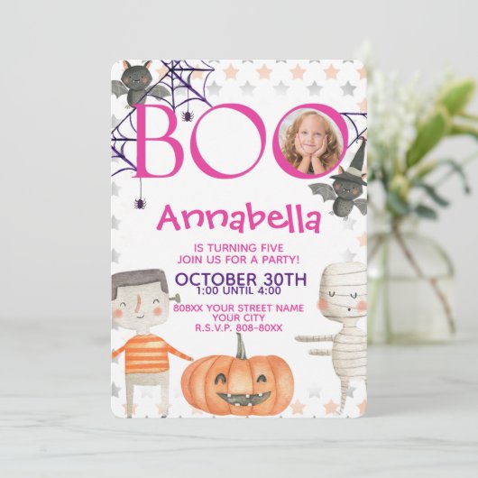 Cute Halloween met uitnodiging tot geboorte van Ph (Staand voorkant)