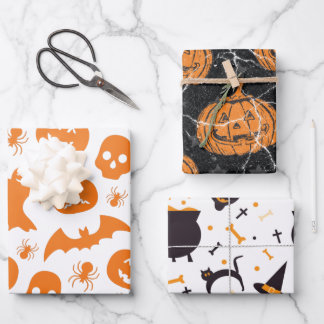 Cute Halloween Mixed Pattern Pumpkin Witch Bats Inpakpapier Vel